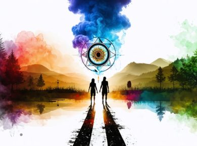 Conceptual illustration of Indigenous youth at the intersection of tradition and modernity, featuring a medicine wheel with integrated vaping symbols and Elders offering guidance. The image symbolizes the clash and blend of cultural roots with contemporary challenges.
