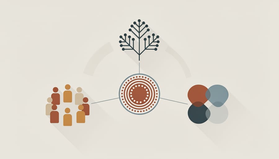 Interconnected tree roots supporting new seedling growth in forest soil