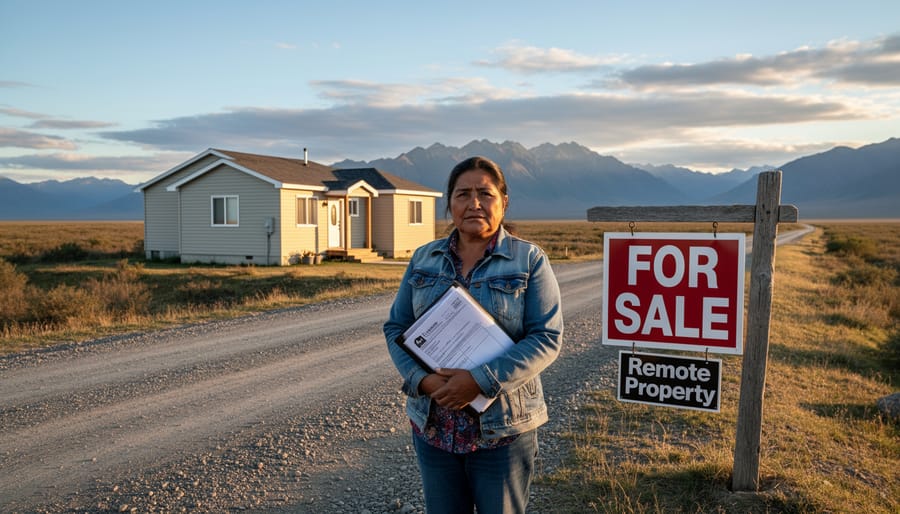 Aerial view of remote Indigenous community homes nestled in forested mountain landscape