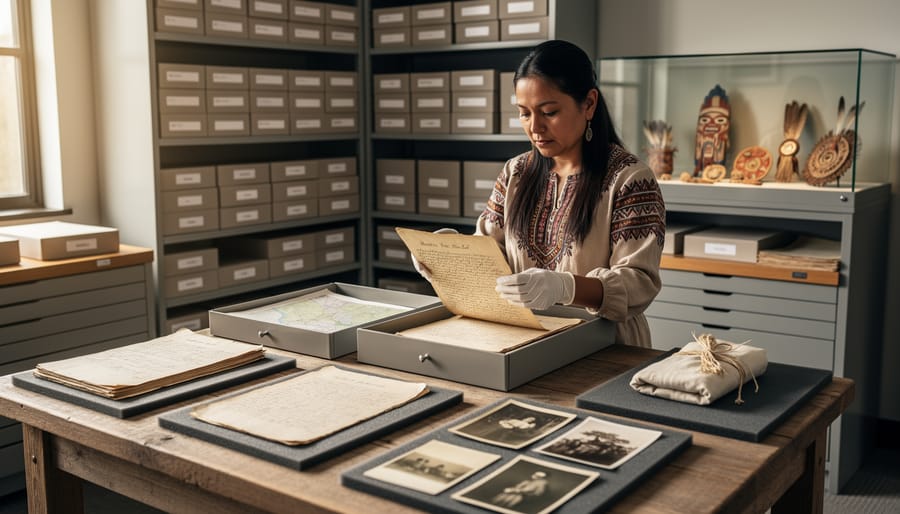 Hands opening a weathered archival box to carefully store and protect physical records and media.
